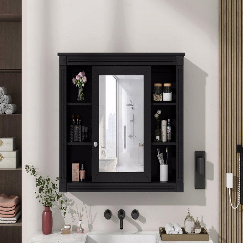 Armoire de rangement murale 35 po x 28 po, armoire à pharmacie, armoire murale moderne avec miroir, armoire à miroir avec 6 tablettes ouvertes (meuble-lavabo non inclus)
