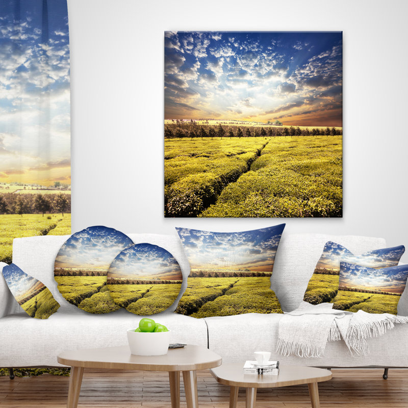 Coussin Tea Plantation Under Cloudy Sky, 18 po x 18 po, Carré