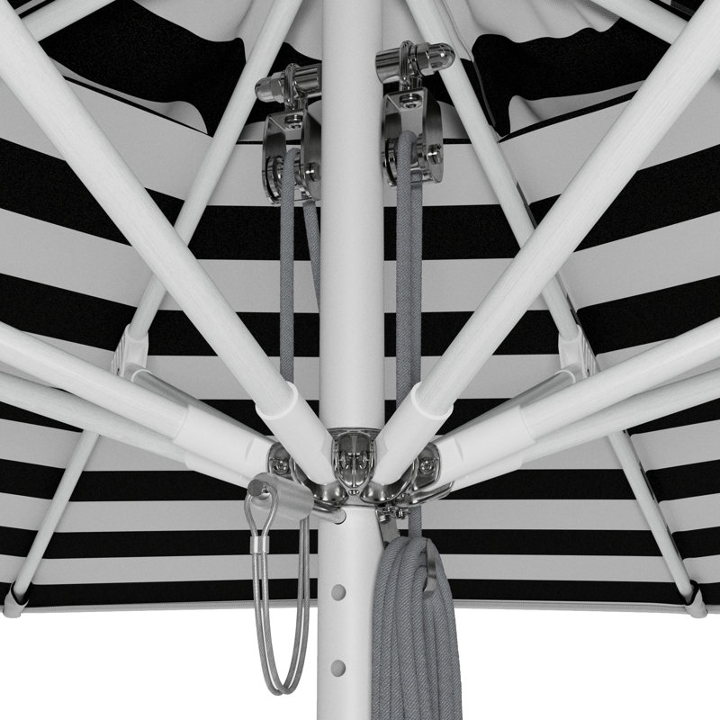 Parasol de patio en aluminium 9 pi, Rayures blanches/noires