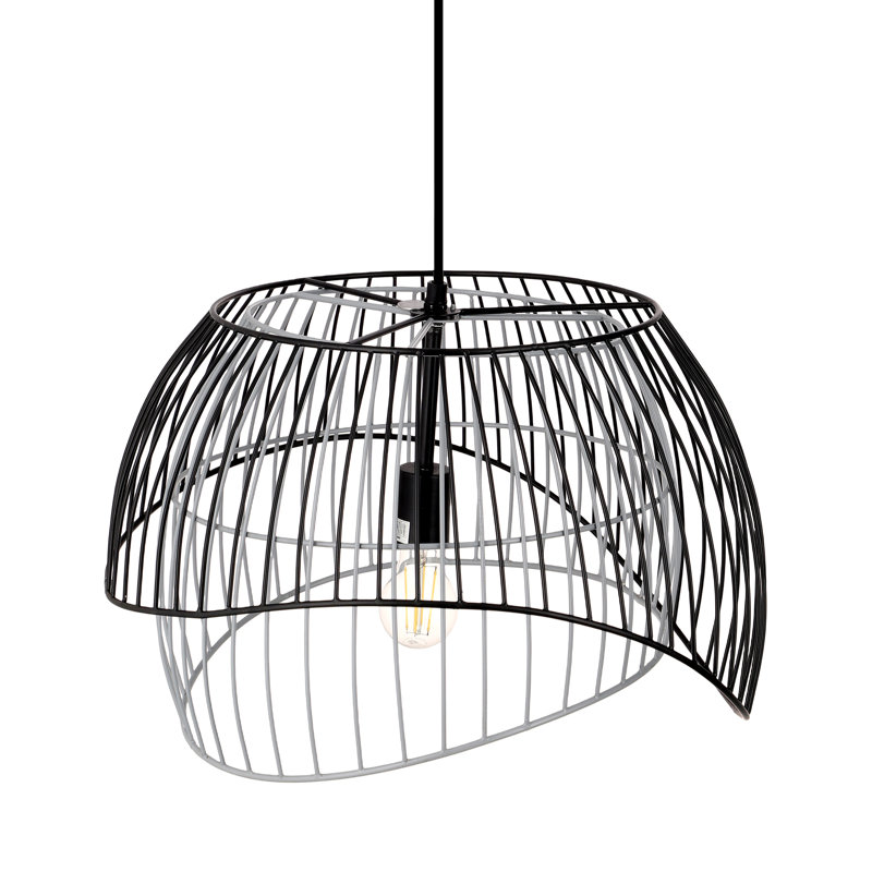 19.5"W Lisa Industrial Black and White Dome Shade Pendant