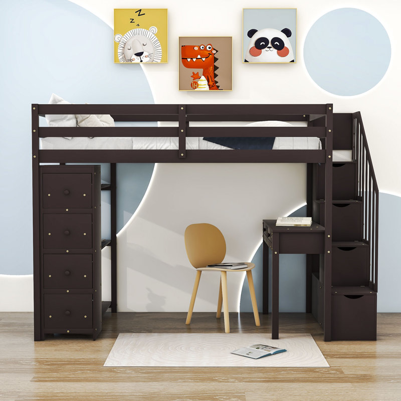 Giacamo Twin 6 Drawer Loft Bed with Built-in-Desk by Harriet Bee, Espresso