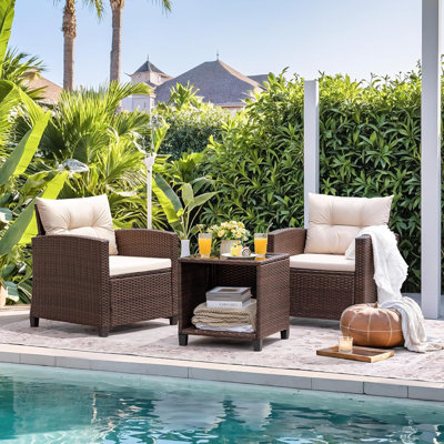 3 Pieces Patio Furniture Set, PE Rattan Wicker Patio Set With Two Outdoor Chairs And Table, Upgraded Patio Chairs And Table For Porch, Garden Poolside Balcony