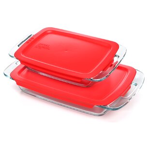 Pyrex Easy Grab 4-piece Rectangular Glass Bakeware Set with Red Lids