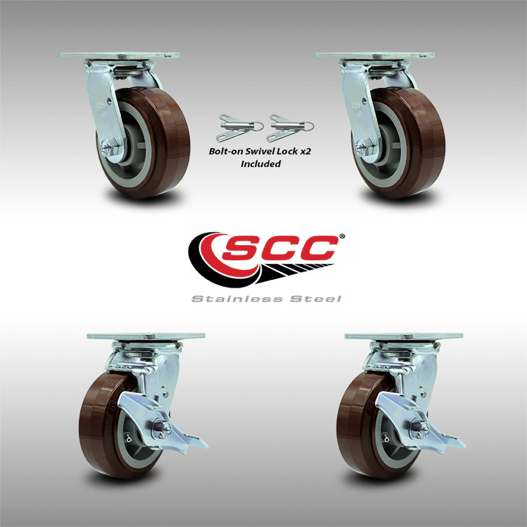 4 Stainless Steel Swivel Caster Polyurethane Wheel with Brake