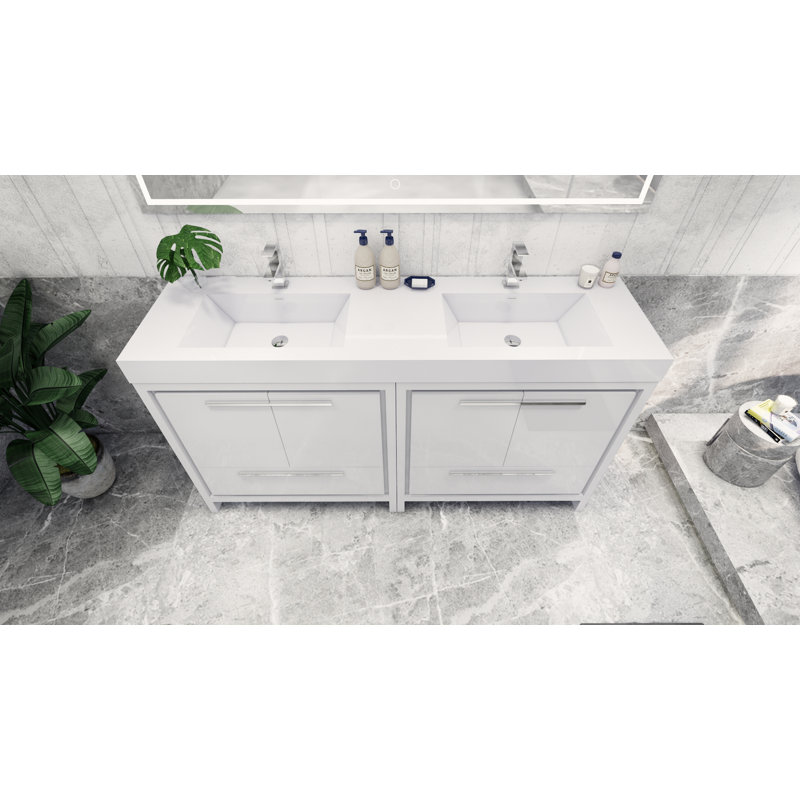 Ensemble de meuble-lavabo double 72 po Somerby, Blanc lustré, Chrome
