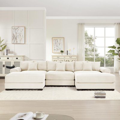 Canapé modulaire surdimensionné de 130 po Cloud, tissu velours côtelé haut de gamme, accoudoirs larges à 3 places, avec repose-pieds, conception ergonomique, assemblage facile pour les salons