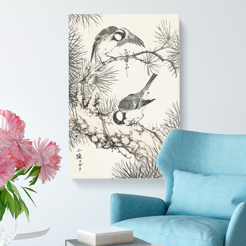 Japanese Willow Tit Birds by Numata Kashu - Wrapped Canvas, 50cm H x 35cm W x 3cm D