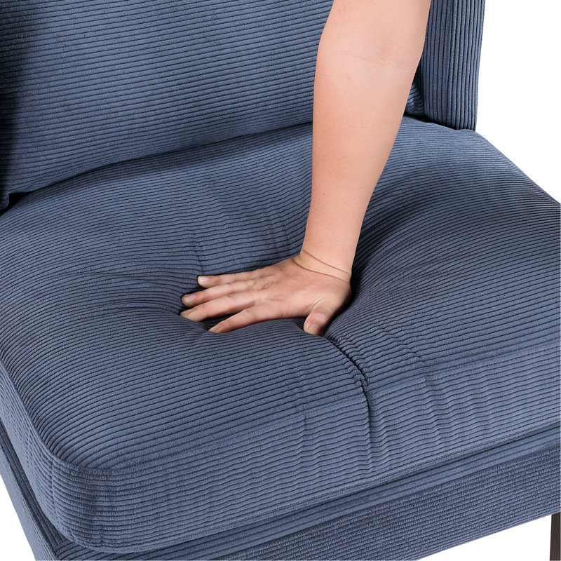 Fauteuil d'appoint en velours côtelé bleu pour espace de vie principal, siège réversible, profondeur d'assise, fabrication en contreplaqué, coussin de 22 po x 11 po
