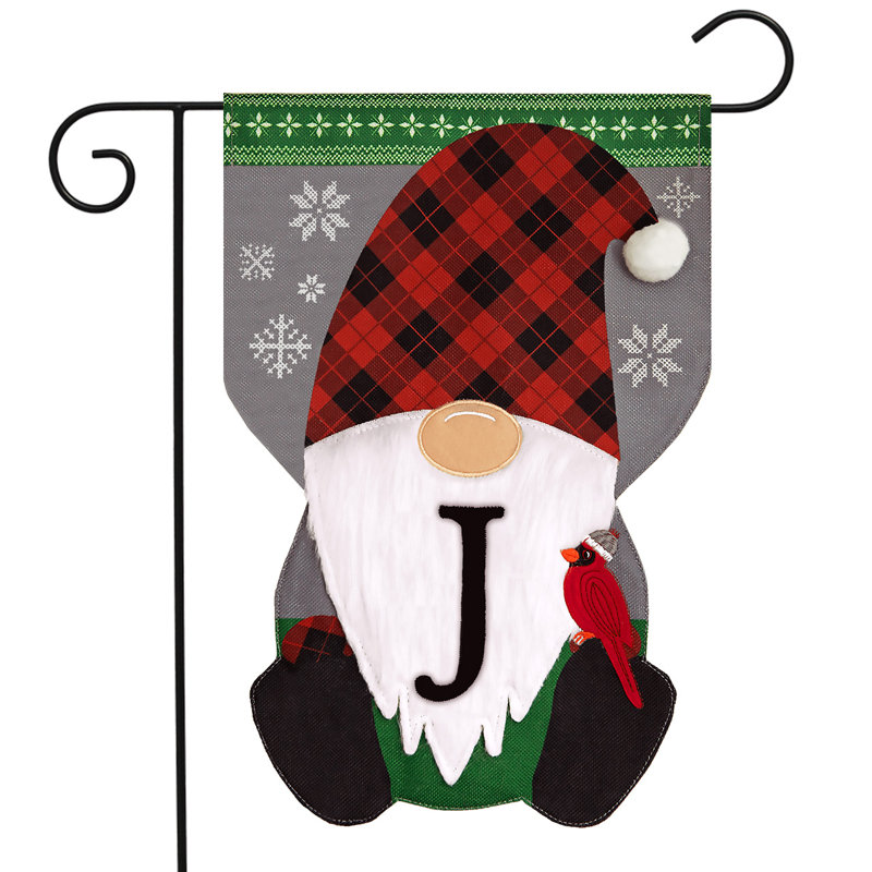Gnome d'hiver, toile de jute, monogramme, lettre J, drapeau de jardin