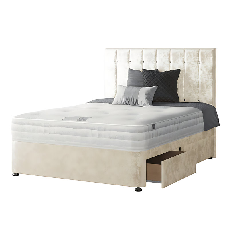 New Fairfield Upholstered Divan Bed, Cream, Super King (6'), 2 Foot-end Drawers