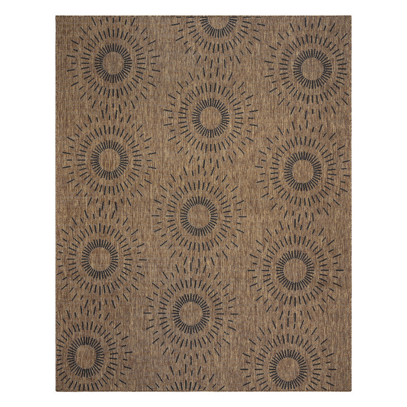 Tapis intérieur / extérieur en polypropylène tissé à plat brun / ivoire Savara Holdenville, Rectangle 8 pi 9 po x 13 pi 1 po