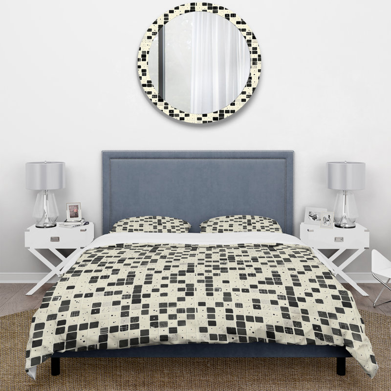 Ensemble de housse de couette noir gris Midcentury Mosaic Tiles I - Midcentury