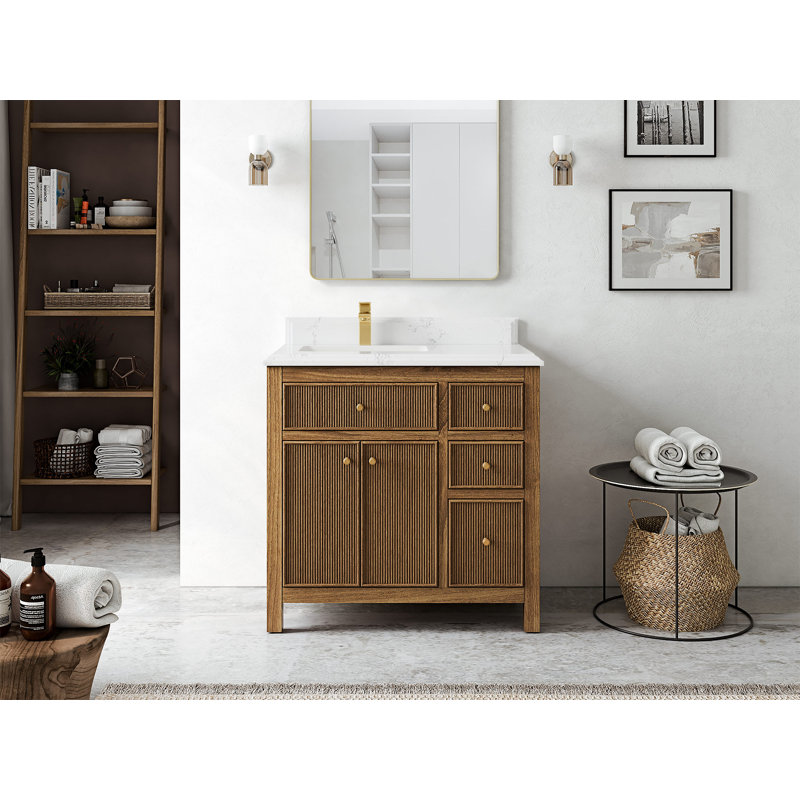 36'' Single Bathroom Vanity with Quartz Top, Empira White