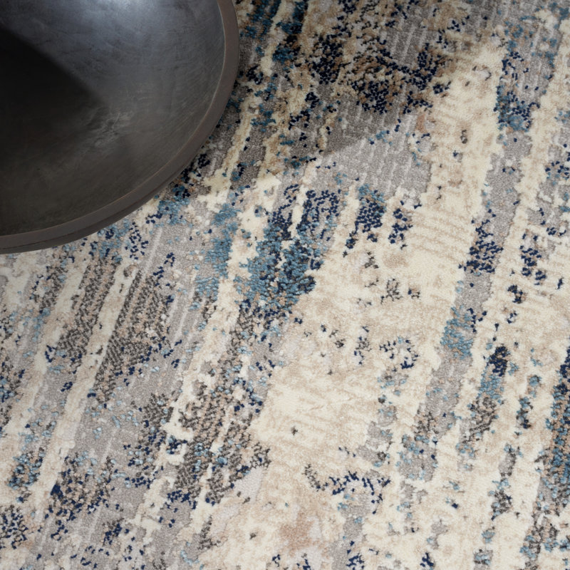 CK022 Infinity  Abstract Ivory/Gray/Blue Area Rug, Runner 2'2" x 7'6"