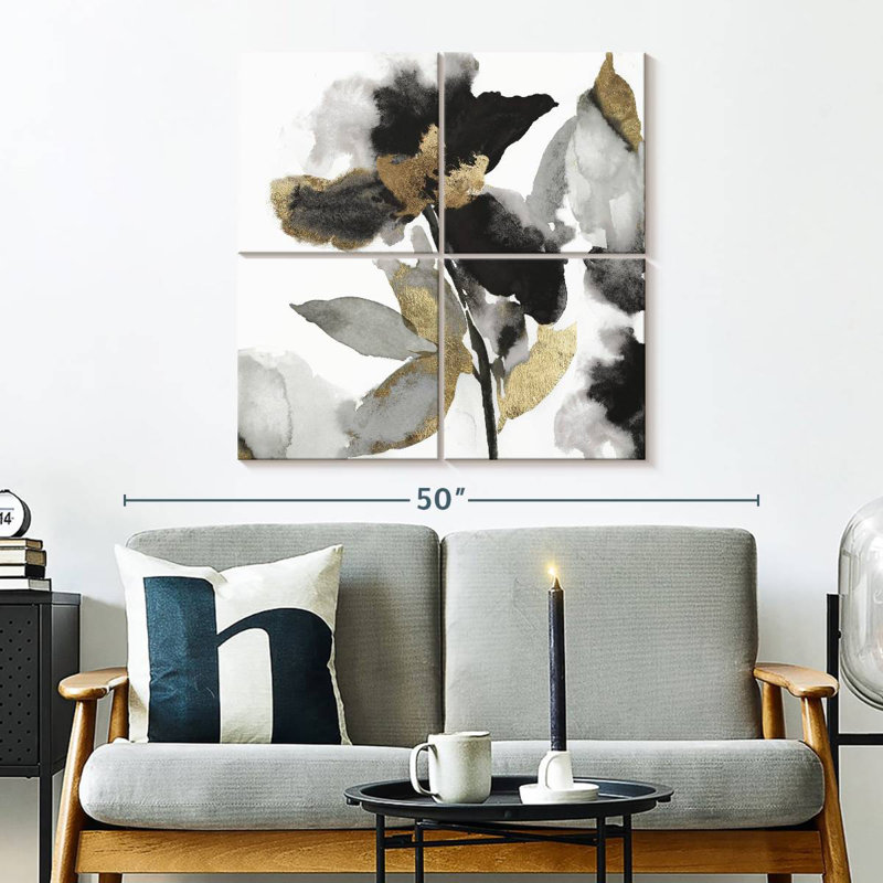Avery Black Petals Gold Leaves II, 32'' H x 32'' W