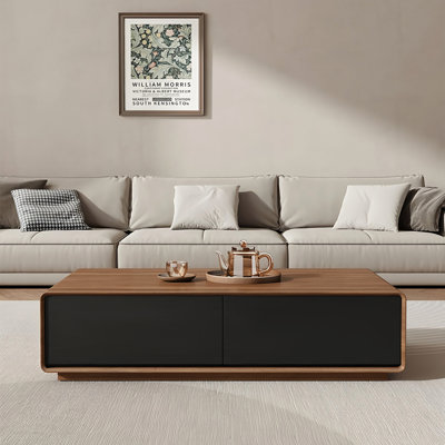 51" Modern Solid Wood Coffee Table with 4 Large Storage Drawers, Rounded Edge Rectangular Center Table For Living Room