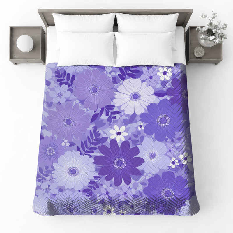 Purple Floral Pattern Quilted Bedspread All Sizes, Full / Double