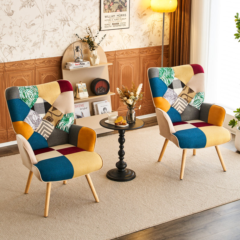 Accent Chair Modern High Back Arm Chair, Colorful Patchwork Reading Chairs (Set of 2)