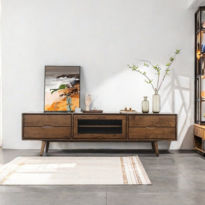 Meuble télé en bois massif avec porte en verre