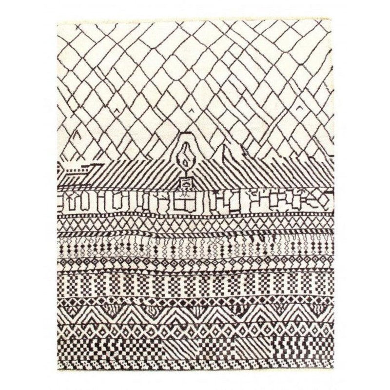 Tapis noir / gris en laine / coton marocain rectangulaire noué à la main 8 pi 5 po x 10 pi 5 po Moroccan