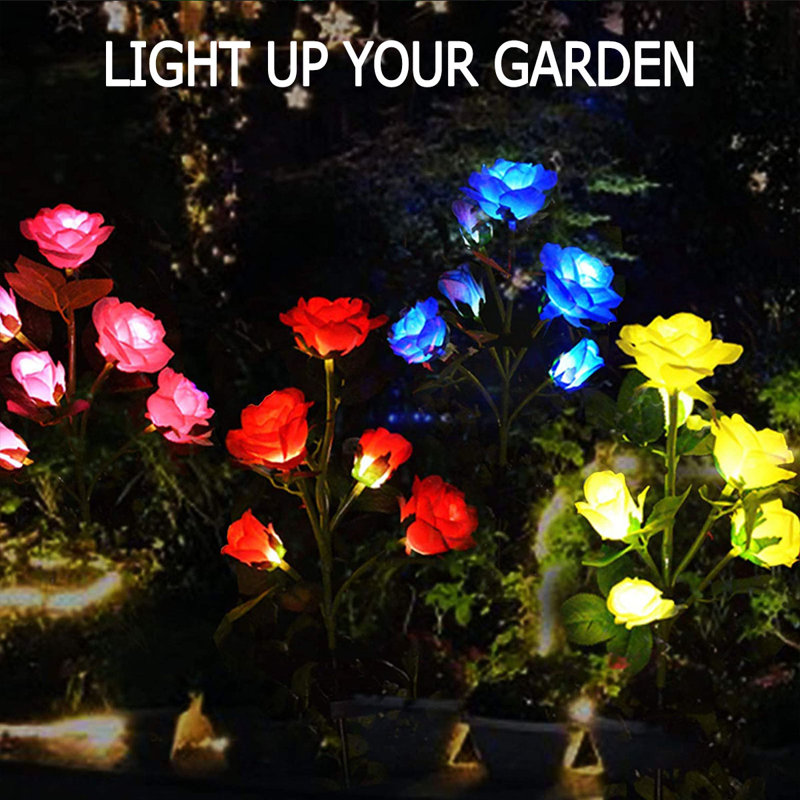 Solar Powered LED Multicolor Rose Pathway Lights