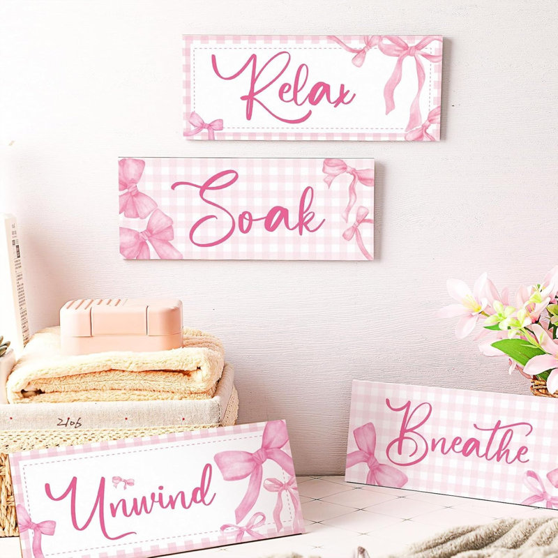 Ensemble de 4 décorations murales Coquette Pink Bow