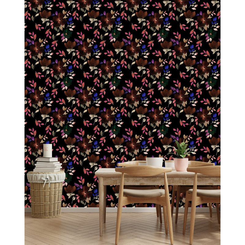 Papier peint foncé avec des feuilles d'automne, L 124,8 po x l 25 po