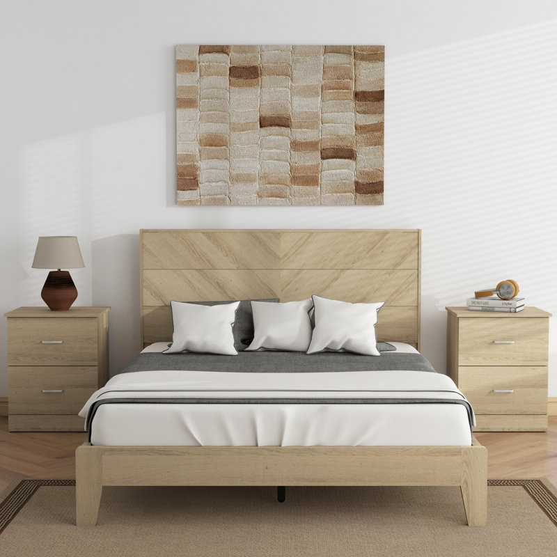 Allyannah Modern 3 Piece Bedroom Set, 3 Pcs: Nightstand, Dresser, Bed
