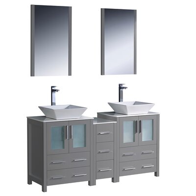 Formosa Fresca 60"" Free-Standing Double Sink Bathroom Vanity Set with Mirror (Faucet Not Included) -  FVN62-241224GR-VSL