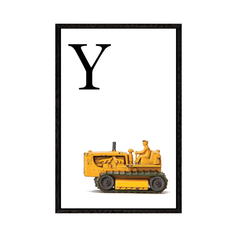 Y Bulldozer Yellow White Letter - Print on Canvas, 101.6 cm H x 66.04 cm W, Black Framed