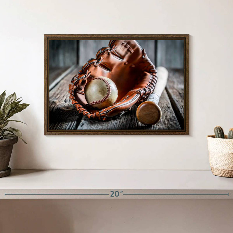 Baseball Basics, 13" X 9", Floating Frame Walnut