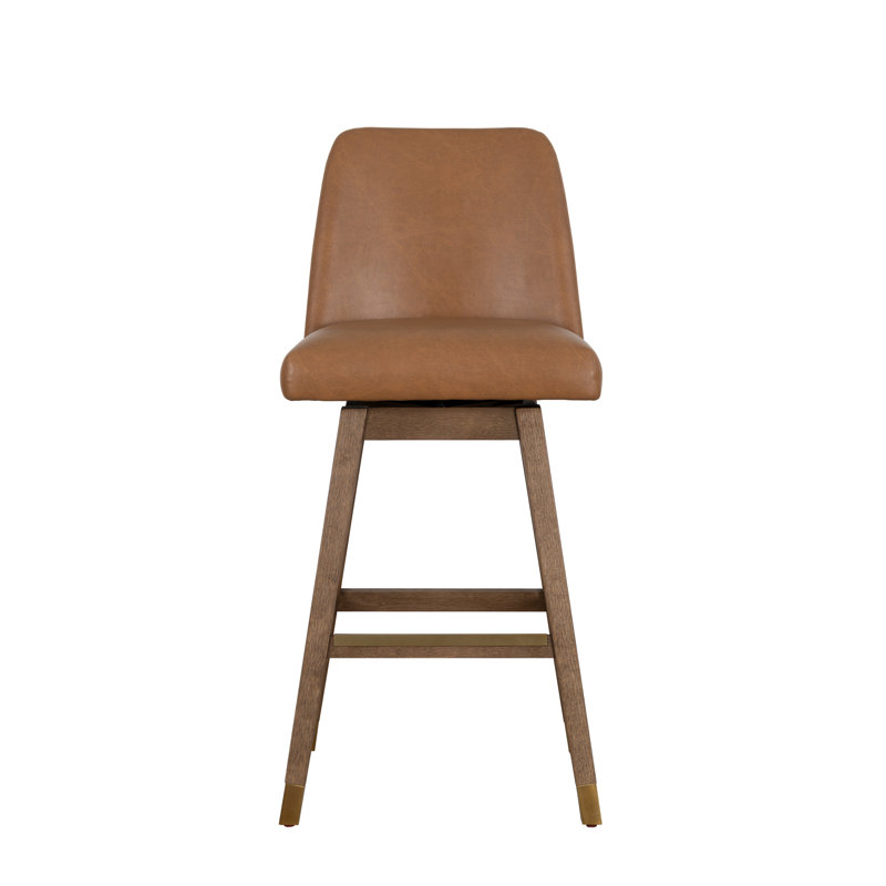 Bolivar Transitional Swivel Rubberwood Counter Or Bar Height Barstool With Faux Leather Seat, Light Brown/Toffee