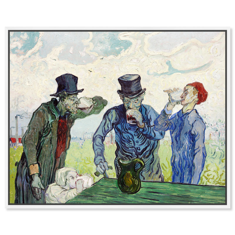 Drinks and Spirits Van Gogh - The Drinkers Impressionism, art mural, H 17 po x l 20 po, Toile avec cadre blanc