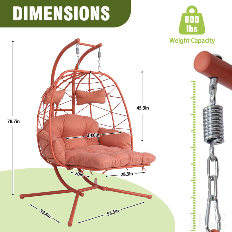 2 Person Hanging Egg Chair With Stand, Double Outdoor Wicker Swing Chair With Adjustable Footrest & Thickened Cushions For Patio Garden Balcony