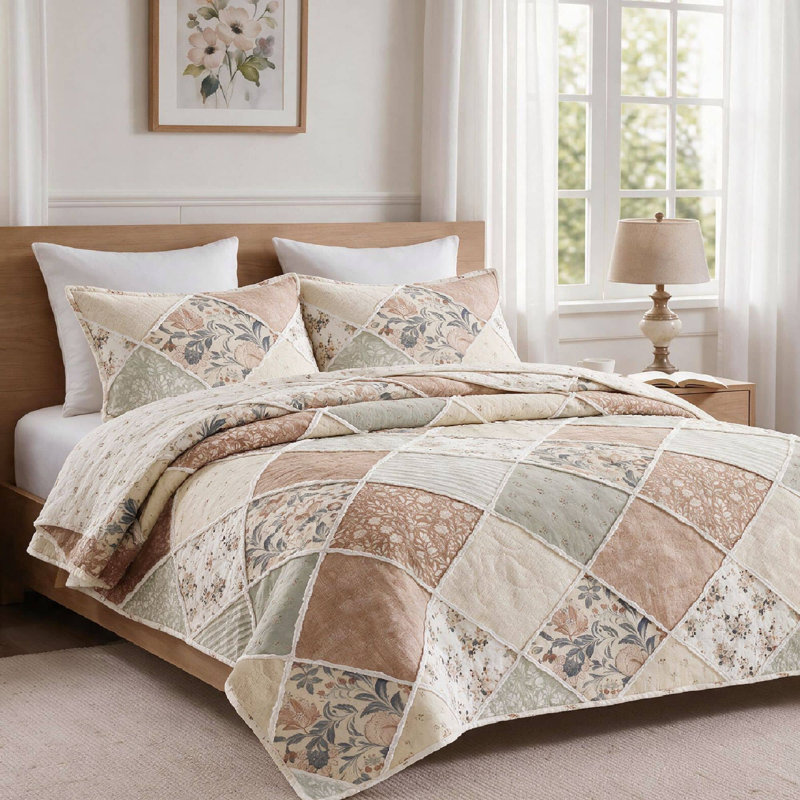 Marigold 3pcs Ruffled Cotton Coverlet Mini Set, Full/Queen