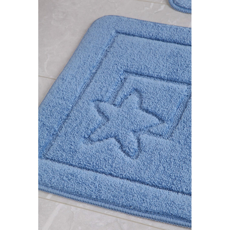 Tapis de bain antibactérien, couleur bleue, 23,6 x 39,4 pouces | 100% polypropylène, hauteur de poils de 0,2 à 0,4 po | Dessous antidérapant, lavable à la machine à 86 ° F | Parfait pour les salles de bain, design doux et durable
