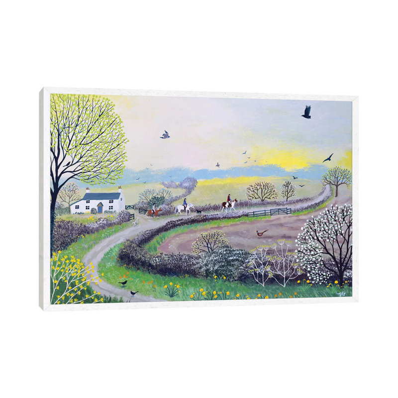 Early Morning Ride by Jo Grundy - Painting on Canvas, 66.04cm H x 101.6cm W x 3.81cm D, White Framed