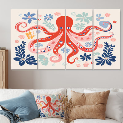 Riordan - Octopus Animal Wall Art For Living Room 4 Piece