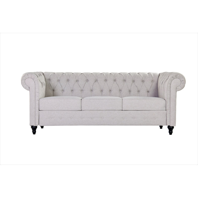 Canapé Chesterfield en lin à accoudoirs roulés de 83,8 po Teressa, Beige