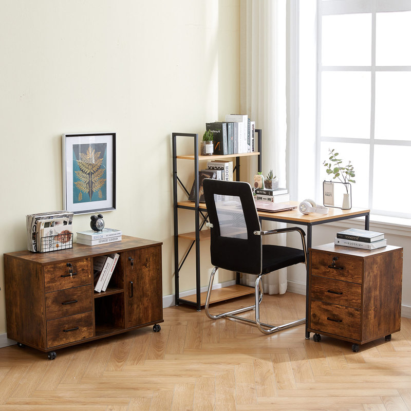 40cm Wide 3 -Drawer Mobile File Cabinet, Rustic Brown