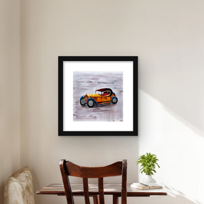 Yellow Toy Car - Blue Transportation Framed Matted Print