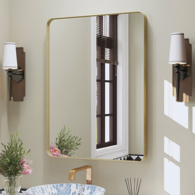 Lesamuel Filleted Corner Wall Mounted Bathroom and Vanity Mirror with Aluminum Frame