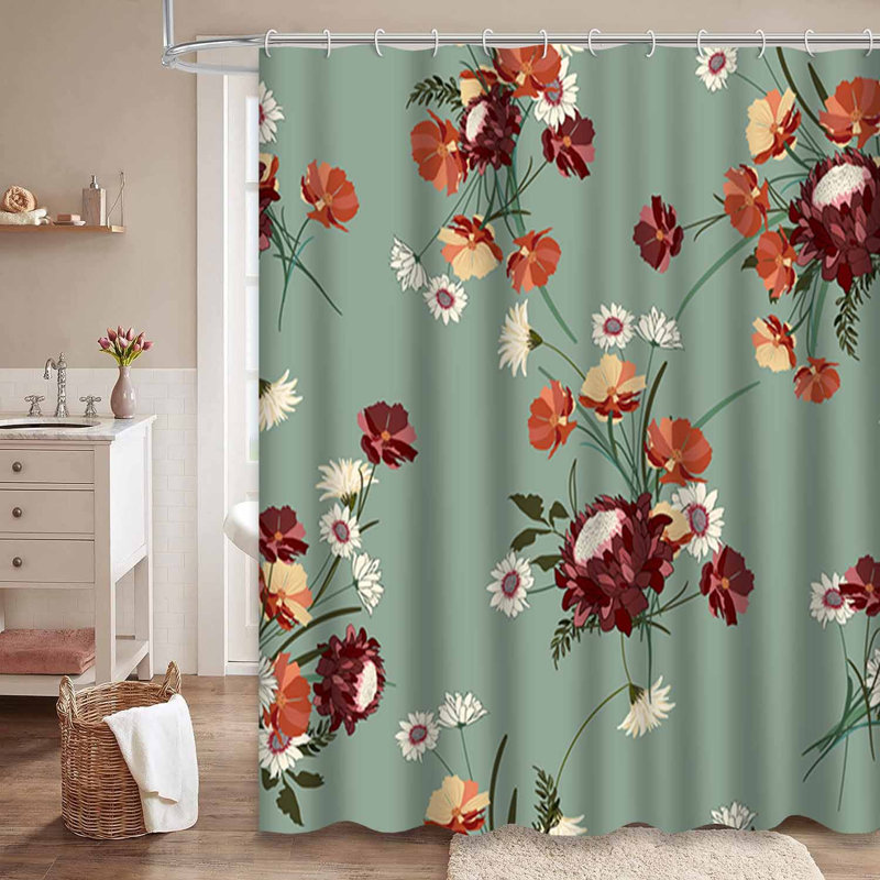 Rideau de douche sans soudure à motif floral avec 12 crochets, L 72 po x l 72 po