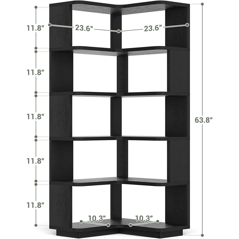 6 Tier Corner Bookshelf Etagere Bookcase with Baffle, Black