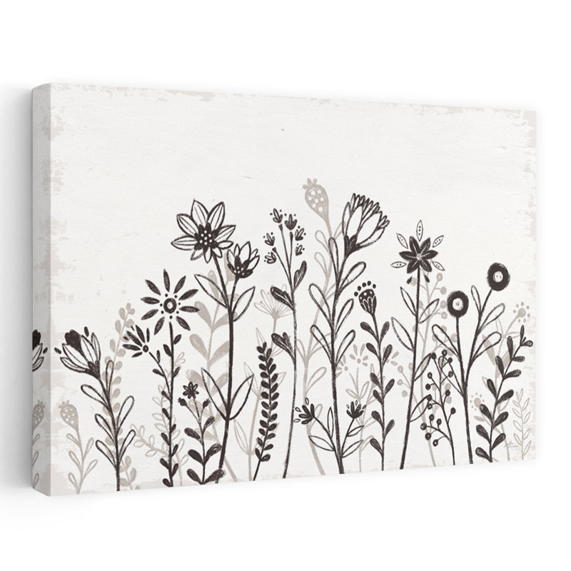 Our Nest IX Florals - Art floral noir, noir et blanc, H 36 po x l 48 po