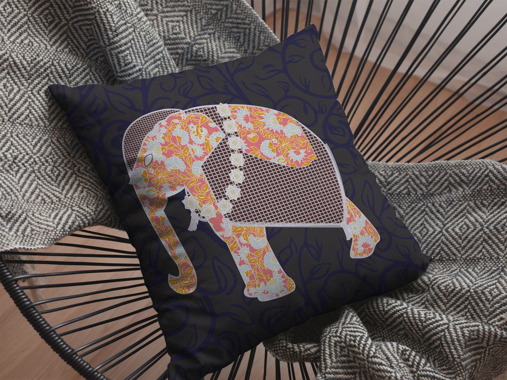 ZeaZu 18” Orange Elephant Zippered Suede Throw Pillow Wayfair