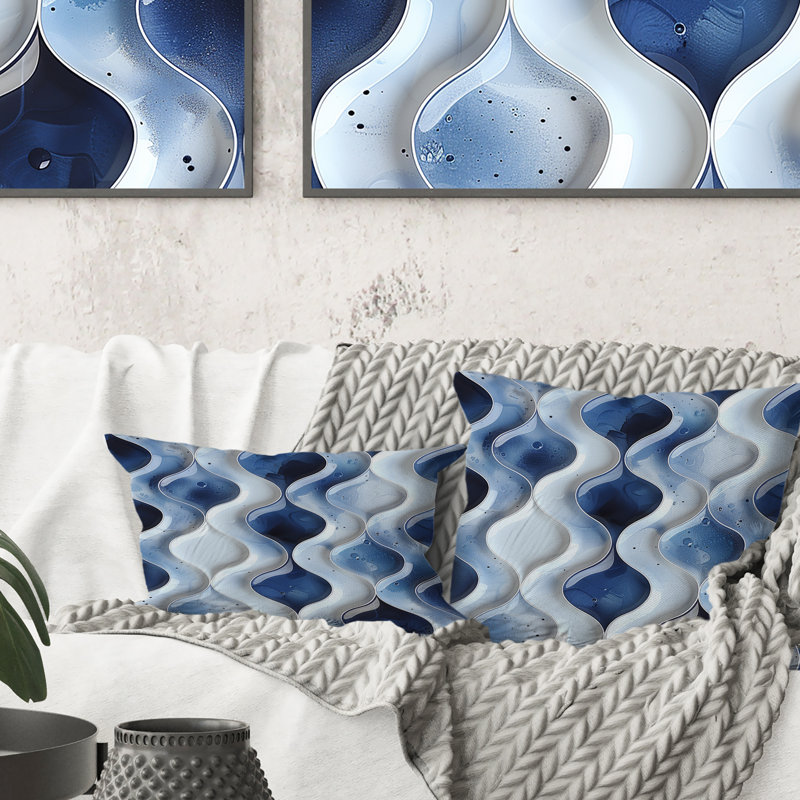 Coussin Blue Ogee Patterns III - Mid-Century, H 16 po x l 16 po