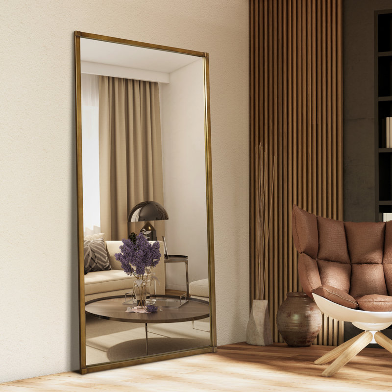 Brushed Gold Metal Framed Rectangular Wall Mirror, 80"x40"