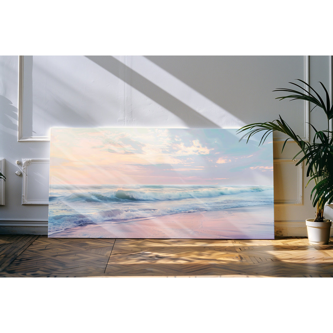 Leinwandbild gerahmt 120x60cm Meer Strand Horizont Kunstvoll Sonnenuntergang