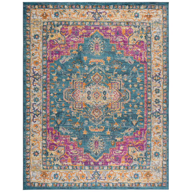 Tapis oriental bleu / rose Felty, Rectangle 8 pi x 10 pi